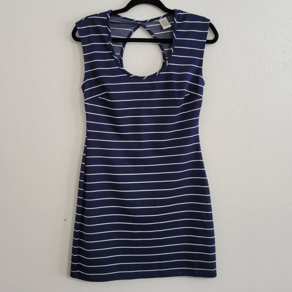 Scoop Neck Striped Nautical Tank Dress with Keyhole Back Detail - Picture 1 of 6